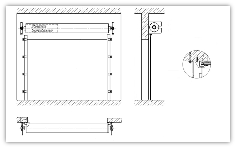 Схема ворот с внутривальным приводом, стандартный вариант